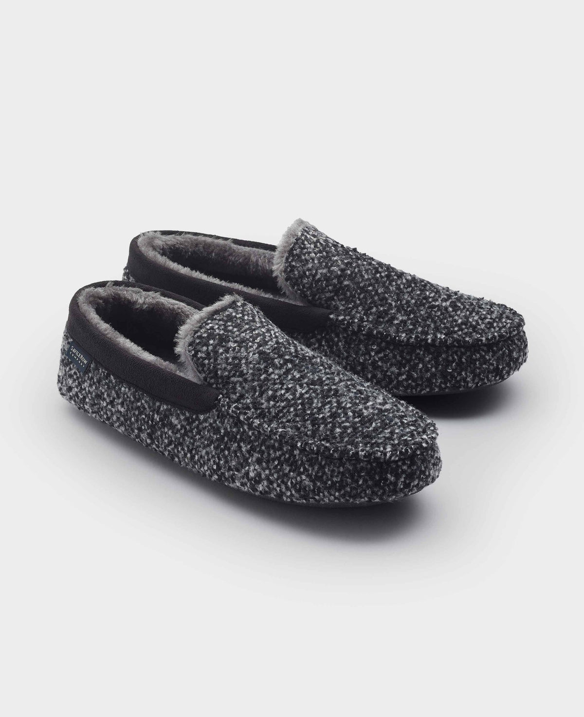 Men's Black Grey Textured Moccasin Slippers pair view