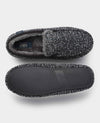Black Grey Textured Moccasin Slippers