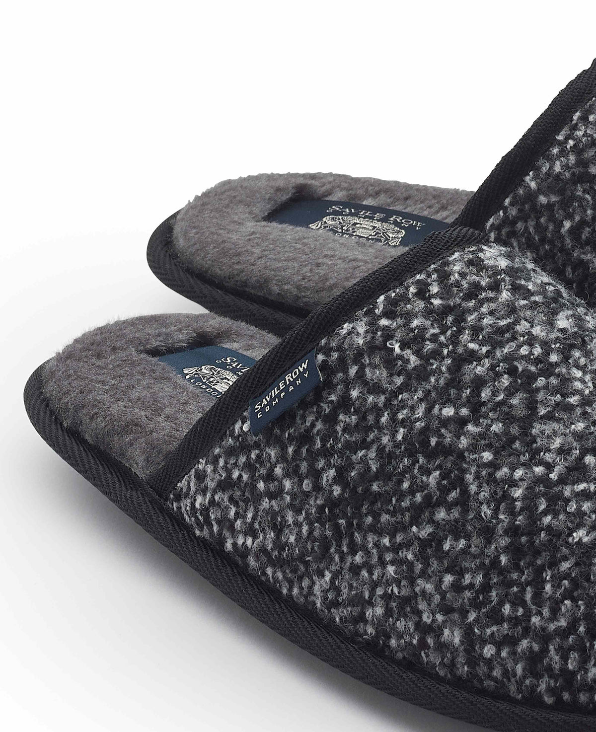 Men's Black Grey Textured Mule Slippers footbed detail