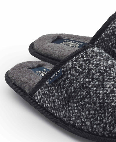 Men's Black Grey Textured Mule Slippers footbed detail
