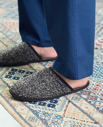 Black Grey Textured Mule Slippers