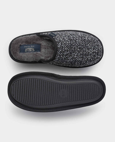 Men's Black Grey Textured Mule Slippers overhead shot