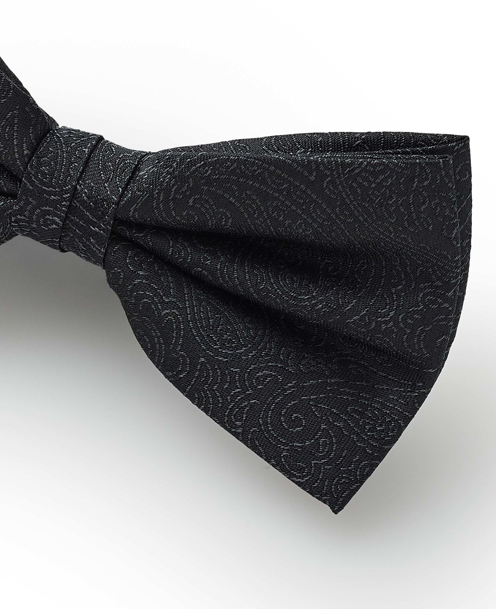 Black Jacquard Paisley Silk Pre-Tied Bow Tie, view 2