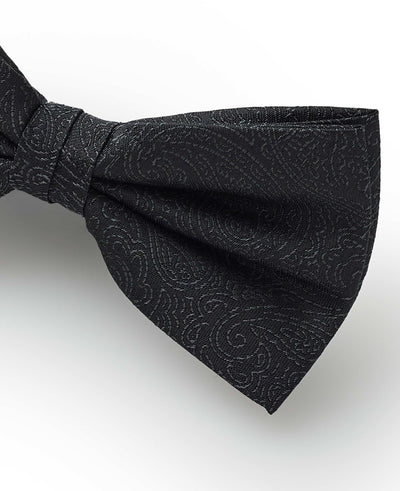 Black Jacquard Paisley Silk Pre-Tied Bow Tie