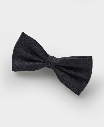 Black Jacquard Paisley Silk Pre-Tied Bow Tie