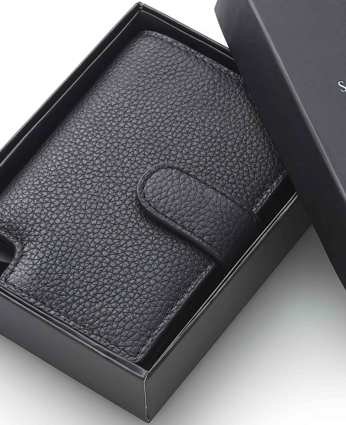 Black Leather Magnetic RFID Slim Wallet