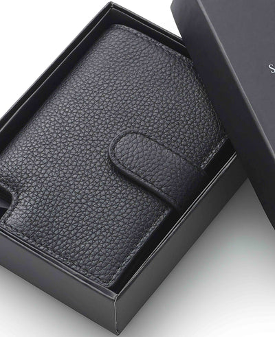 Black Leather Magnetic RFID Slim Wallet