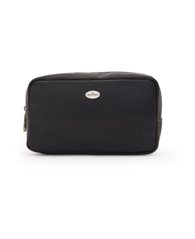 Men's Black Leather Savile Row Wash Bag
