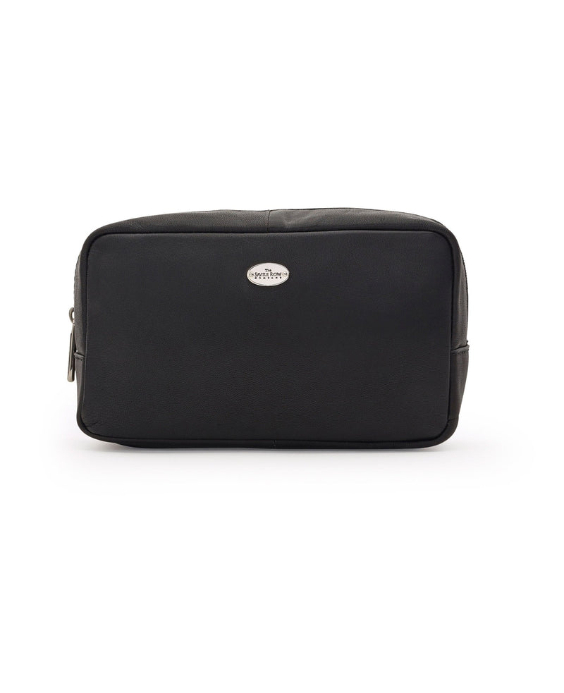 Men's Black Leather Savile Row Wash Bag