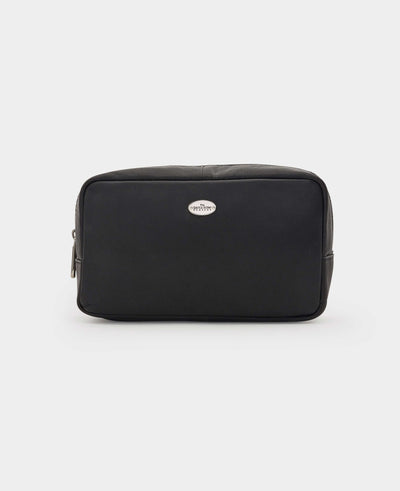 Men's Black Leather Savile Row Wash Bag closed