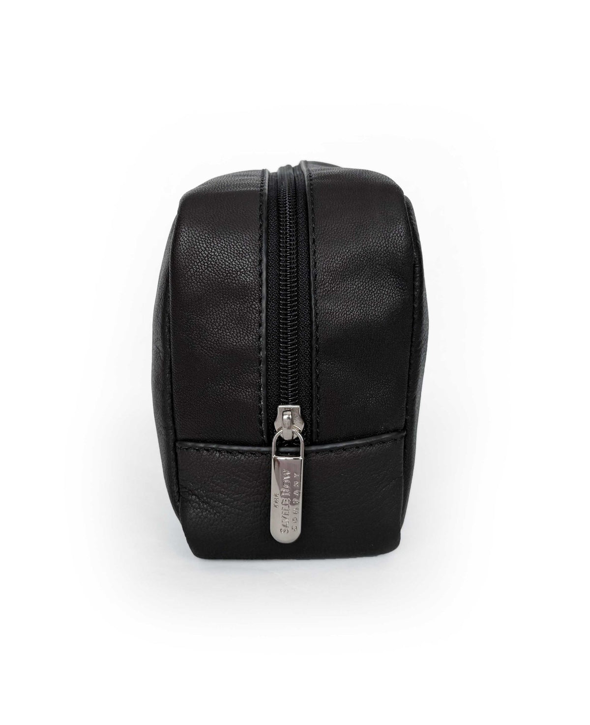 Men's Black Leather Savile Row Wash Bag side shot