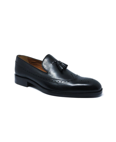 Men's Black Leather Tasselled Loafers