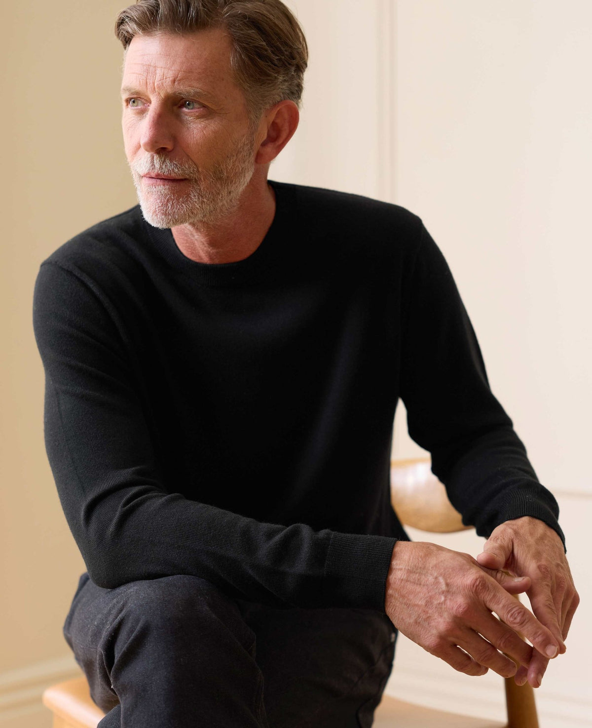 Black Merino Wool Crew Neck Jumper