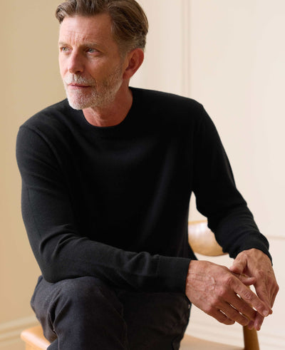Black Merino Wool Crew Neck Jumper