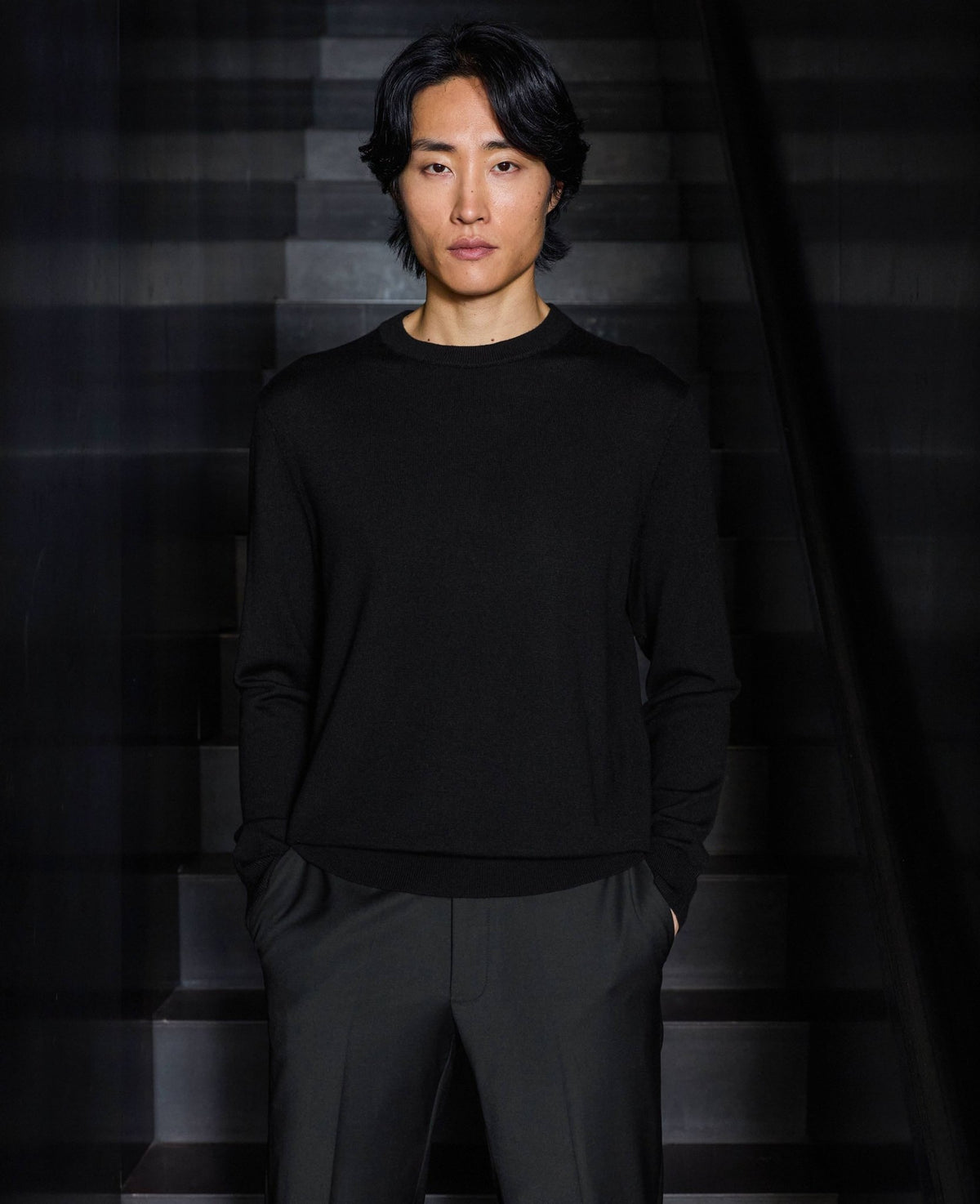 Black Merino Wool Crew Neck Jumper