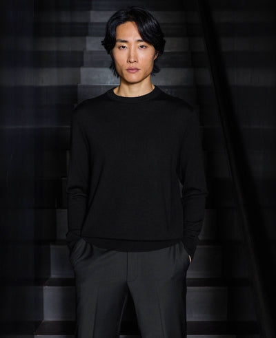 Black Merino Wool Crew Neck Jumper