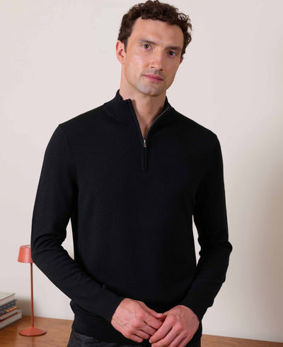 Black Merino Wool Quarter Zip Jumper