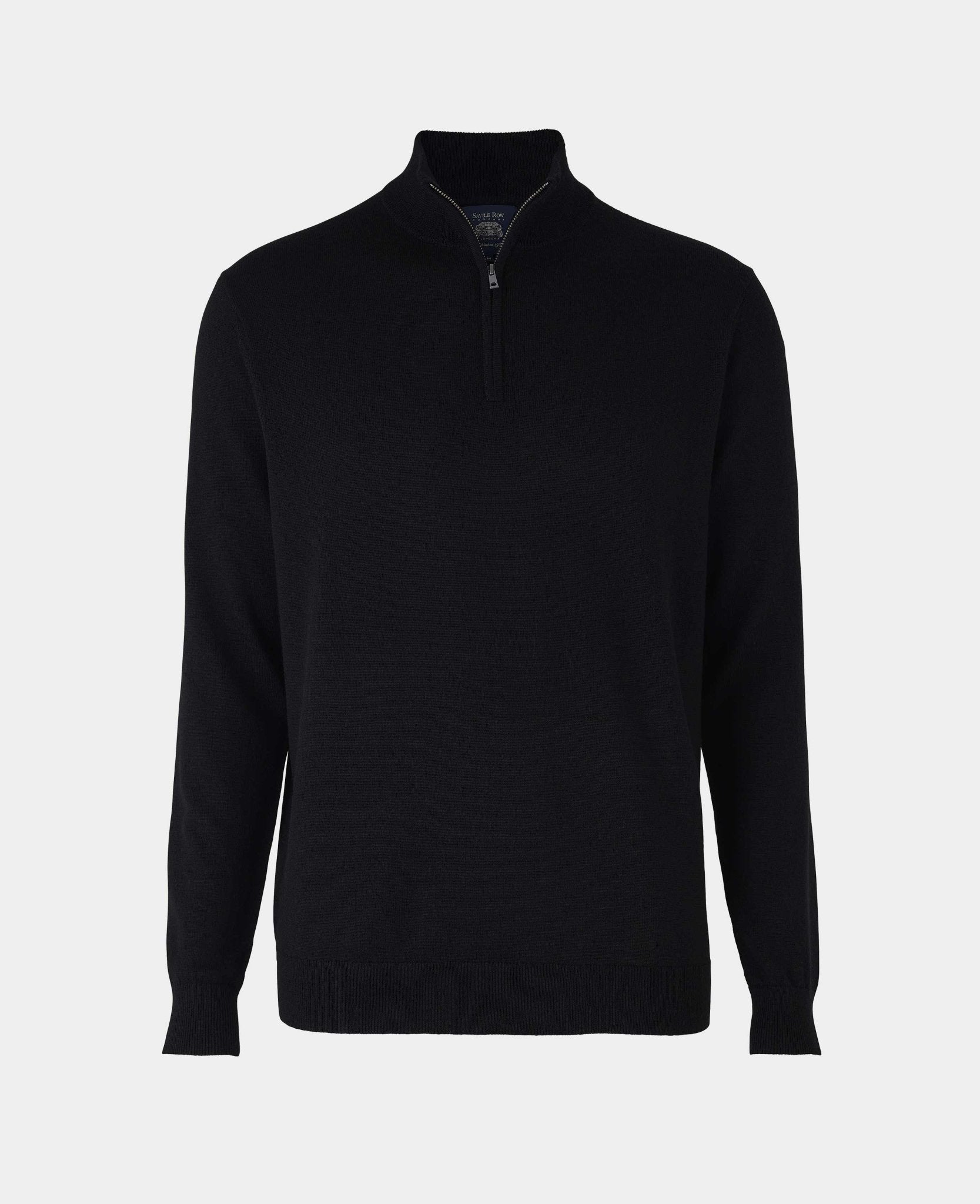 Men's Black Merino Wool Zip Neck Jumper | Savile Row Company
