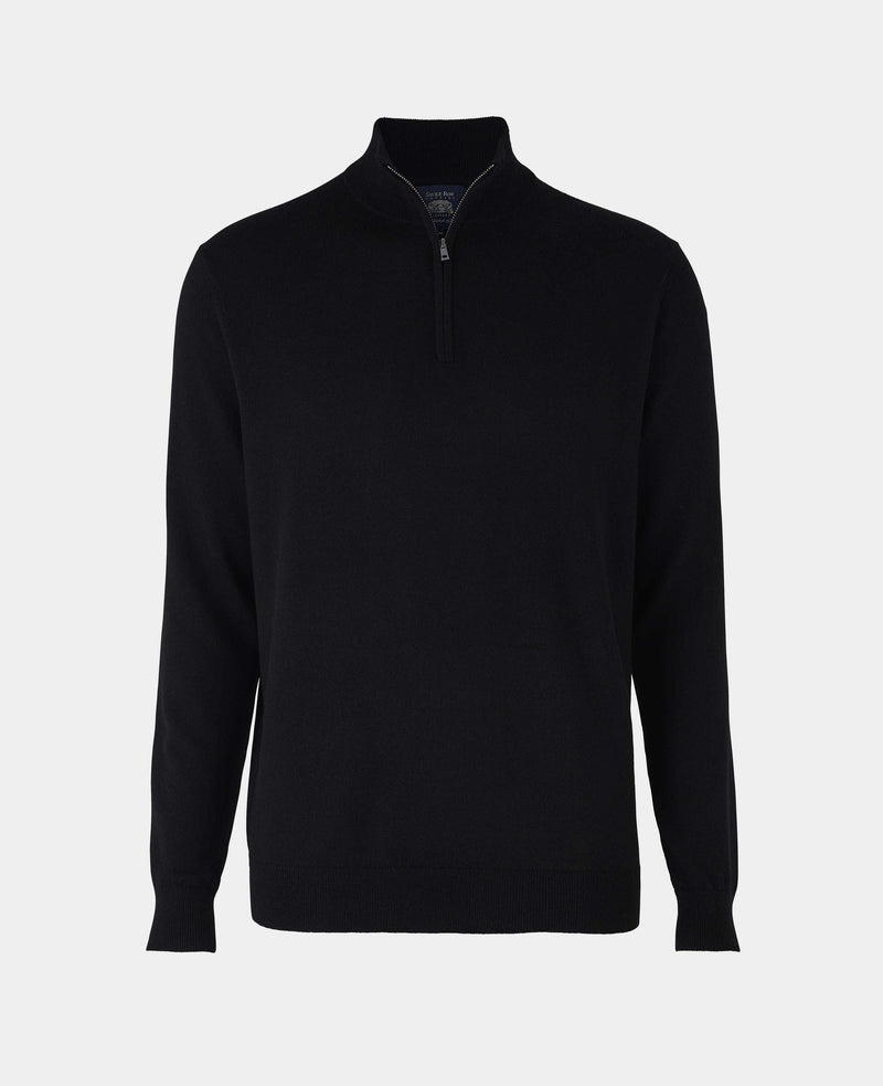 Black Merino Wool Zip Neck Jumper