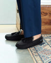 Black Microsuede Moccasin Slippers