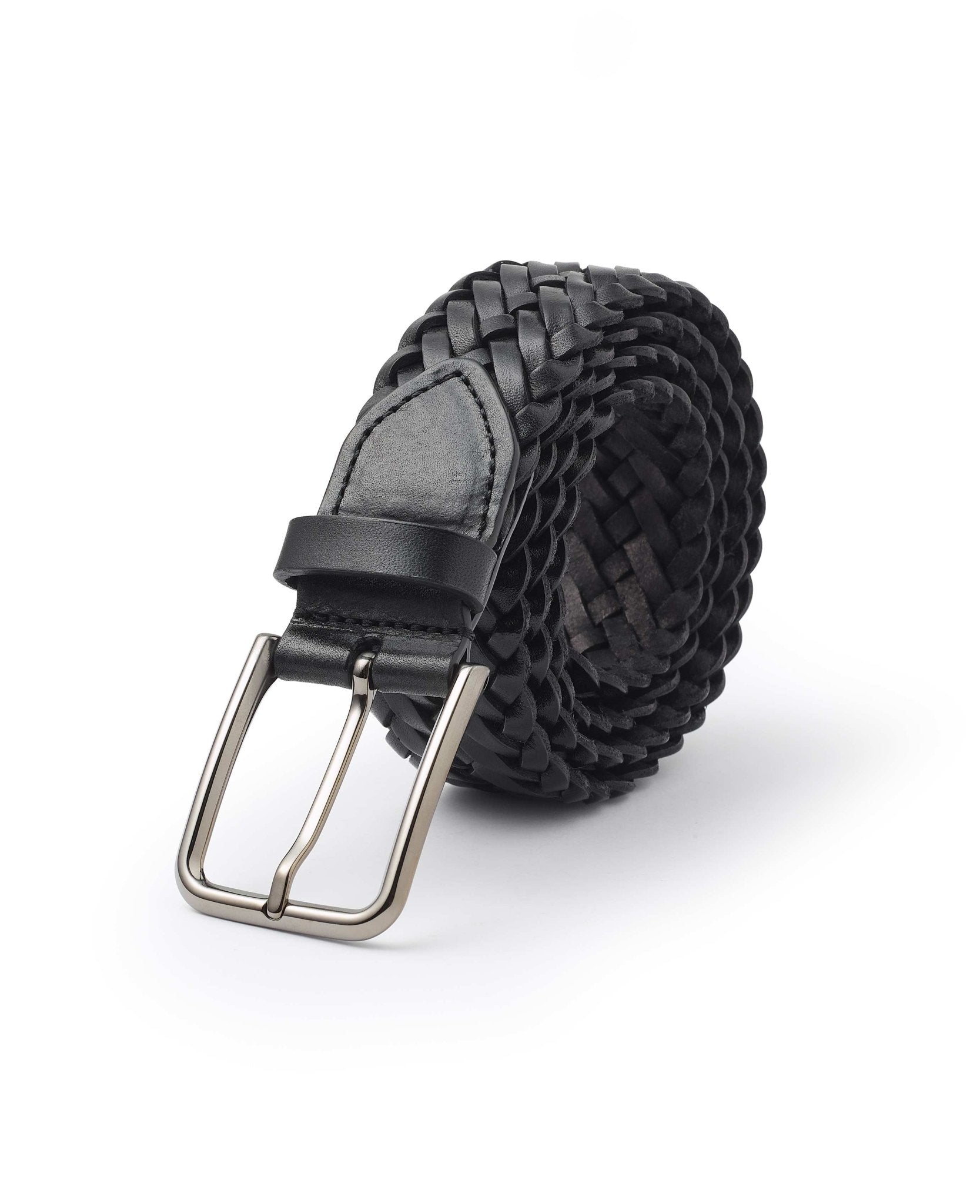 Men's Plaited Leather Belt In Black | Savile Row Company