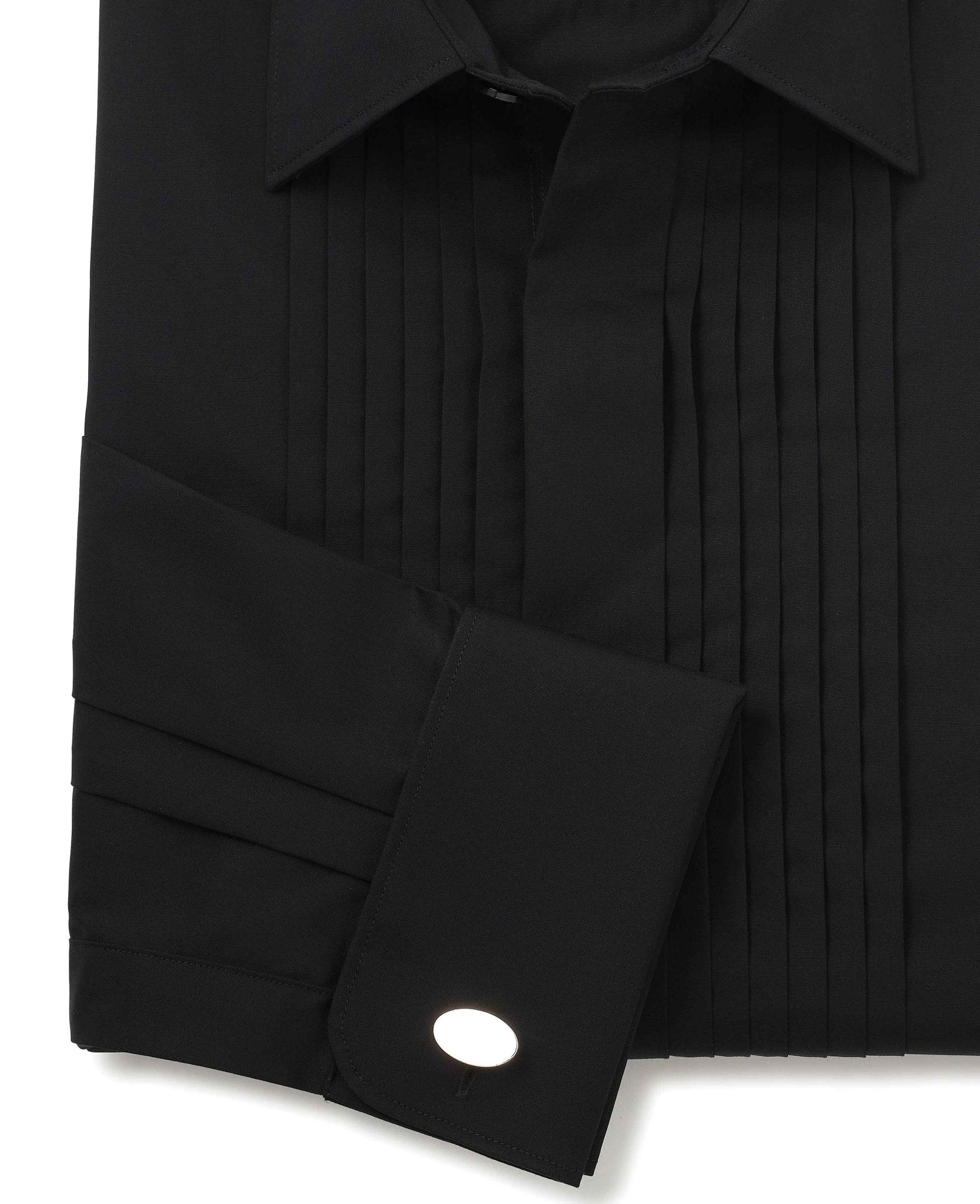 Men's Black Pleated Fly Front Classic Fit Dress Shirt With Double Cuffs | Savile Row Company Men's Black Pleated Fly Front Classic Fit Dress Shirt With Double Cuffs | Savile Row Company