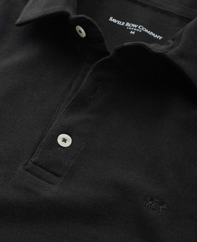 Men's Black Cotton Short Sleeve Polo Shirt collar detail