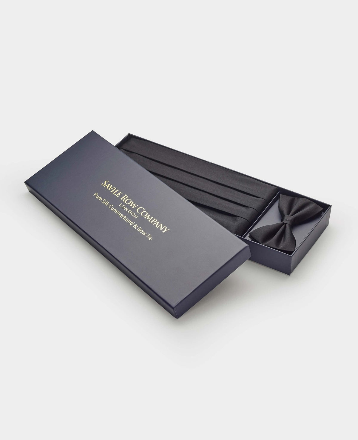 Black bow tie and silk cummerbund  in a Savile Row Company branded box