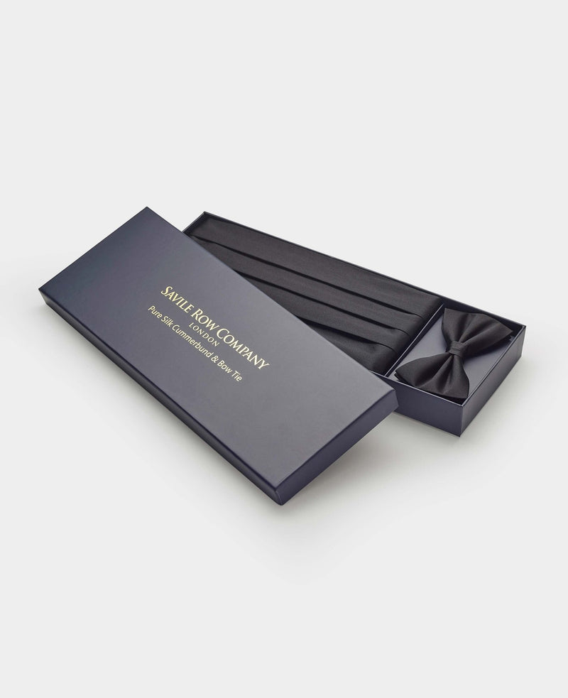 Black Silk Cummerbund & Self Bow Tie Set