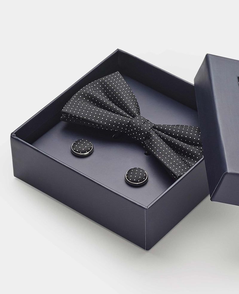 Black Silk Pinspot Self Bow Tie & Cufflink Set