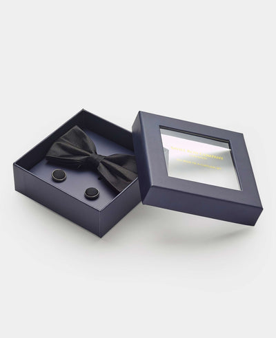 Black Silk Self Bow Tie & Cufflink Set