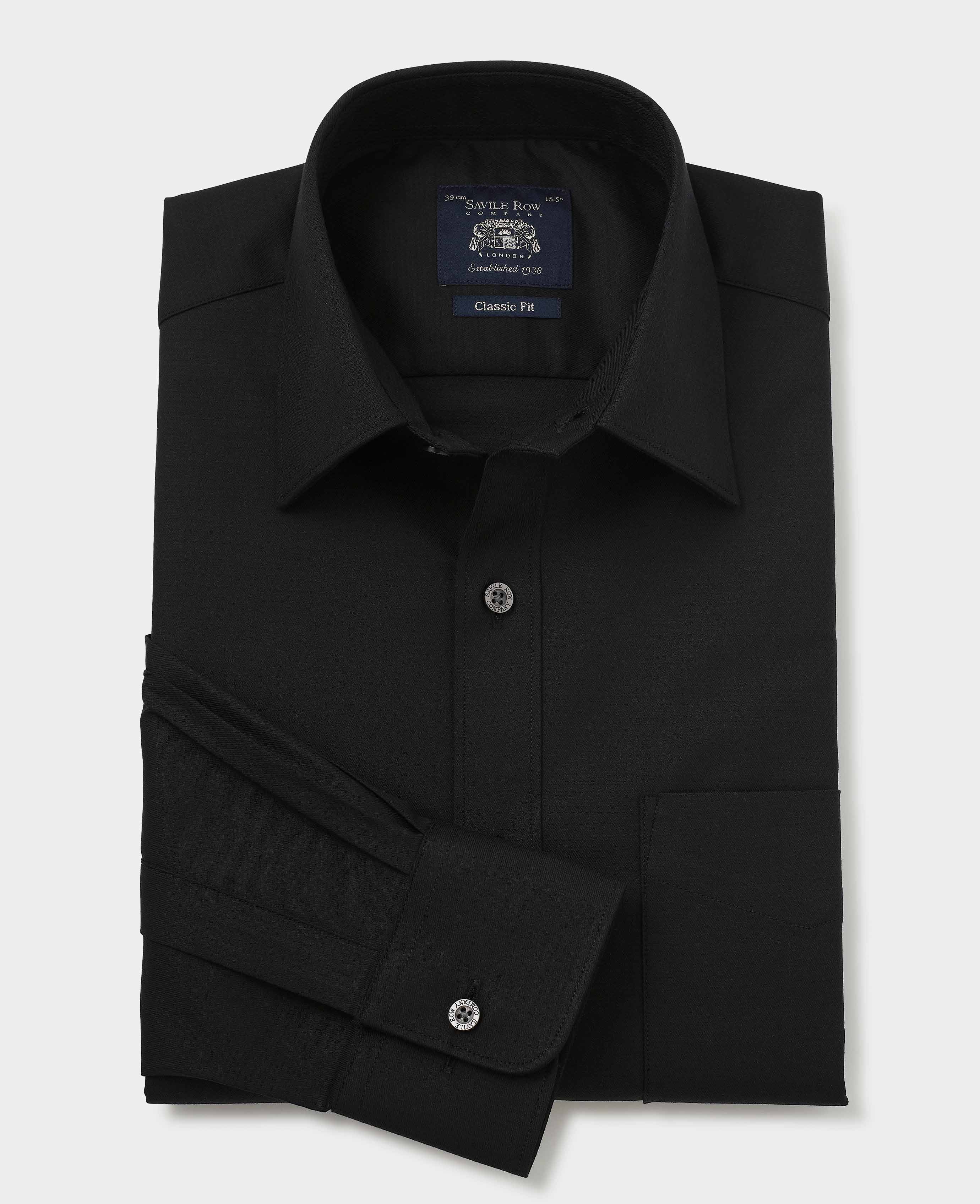 stafford short sleeve dress shirts Men's Black Stretch Cotton Classic Fit Formal Shirt With Single Cuffs