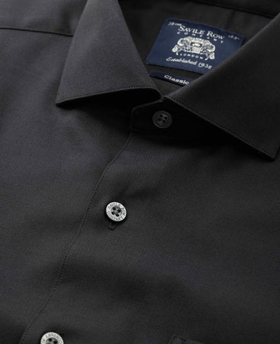 Black Stretch Cotton Herringbone Classic Fit Formal Shirt - Single Cuff