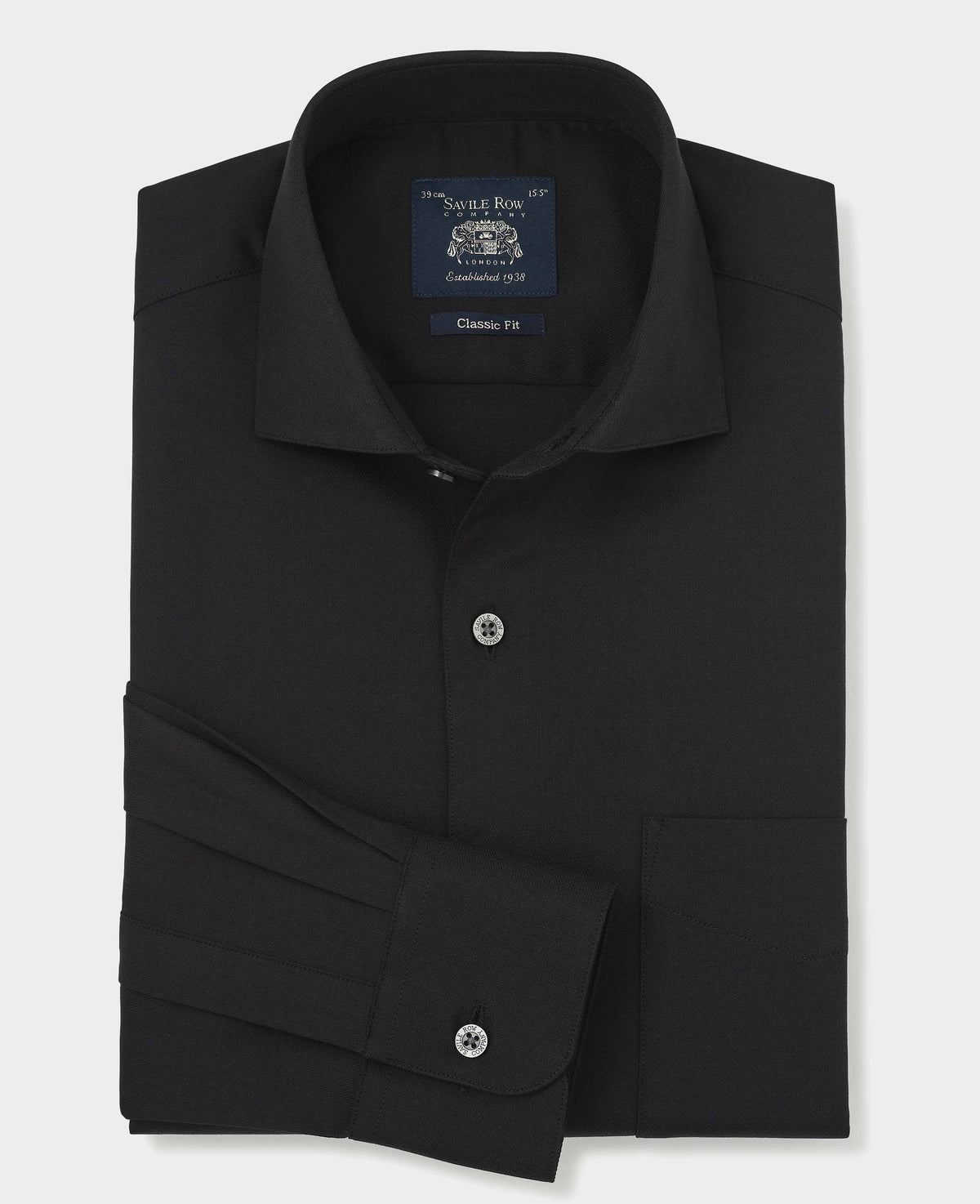 Black Stretch Cotton Herringbone Classic Fit Formal Shirt - Single Cuff