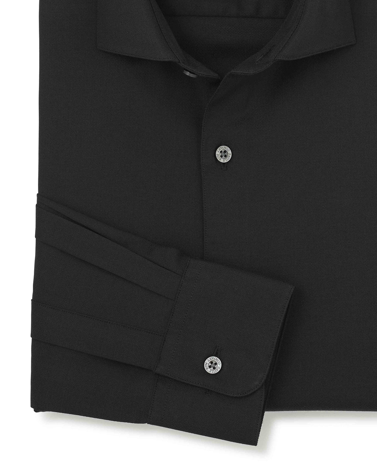 Black Stretch Cotton Herringbone Slim Fit Formal Shirt - Single Cuff