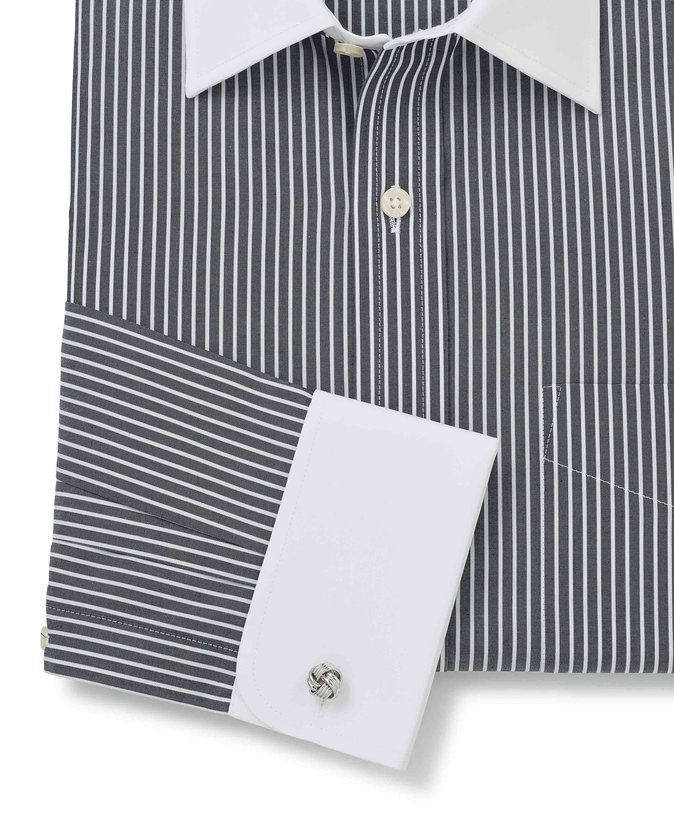 Black and white striped collared shirt best sale