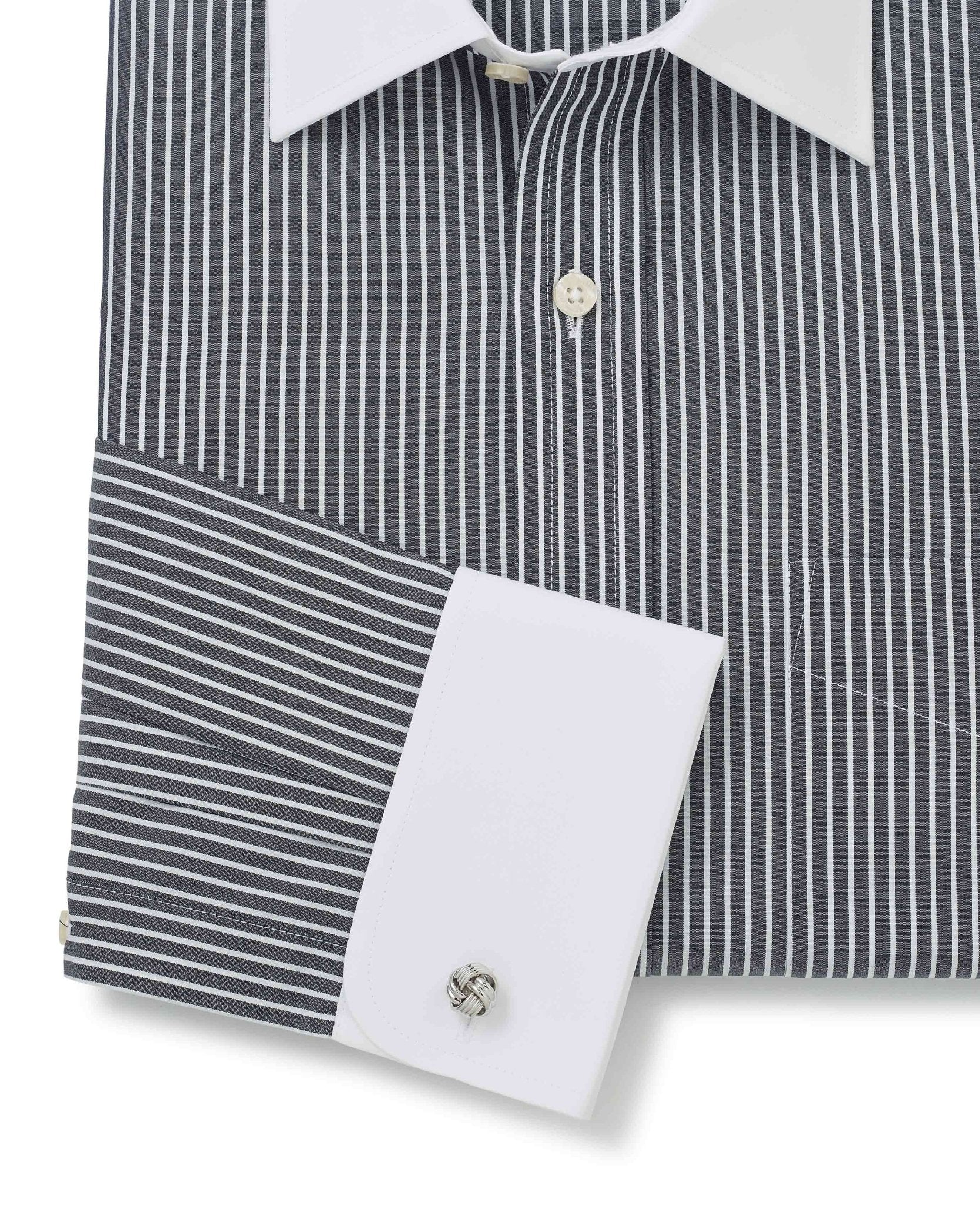 Men's Black White Stripe Classic Fit Winchester Formal Shirt With Double Cuffs | Savile Row Company Men's Black White Stripe Classic Fit Winchester Formal Shirt With Double Cuffs | Savile Row Company