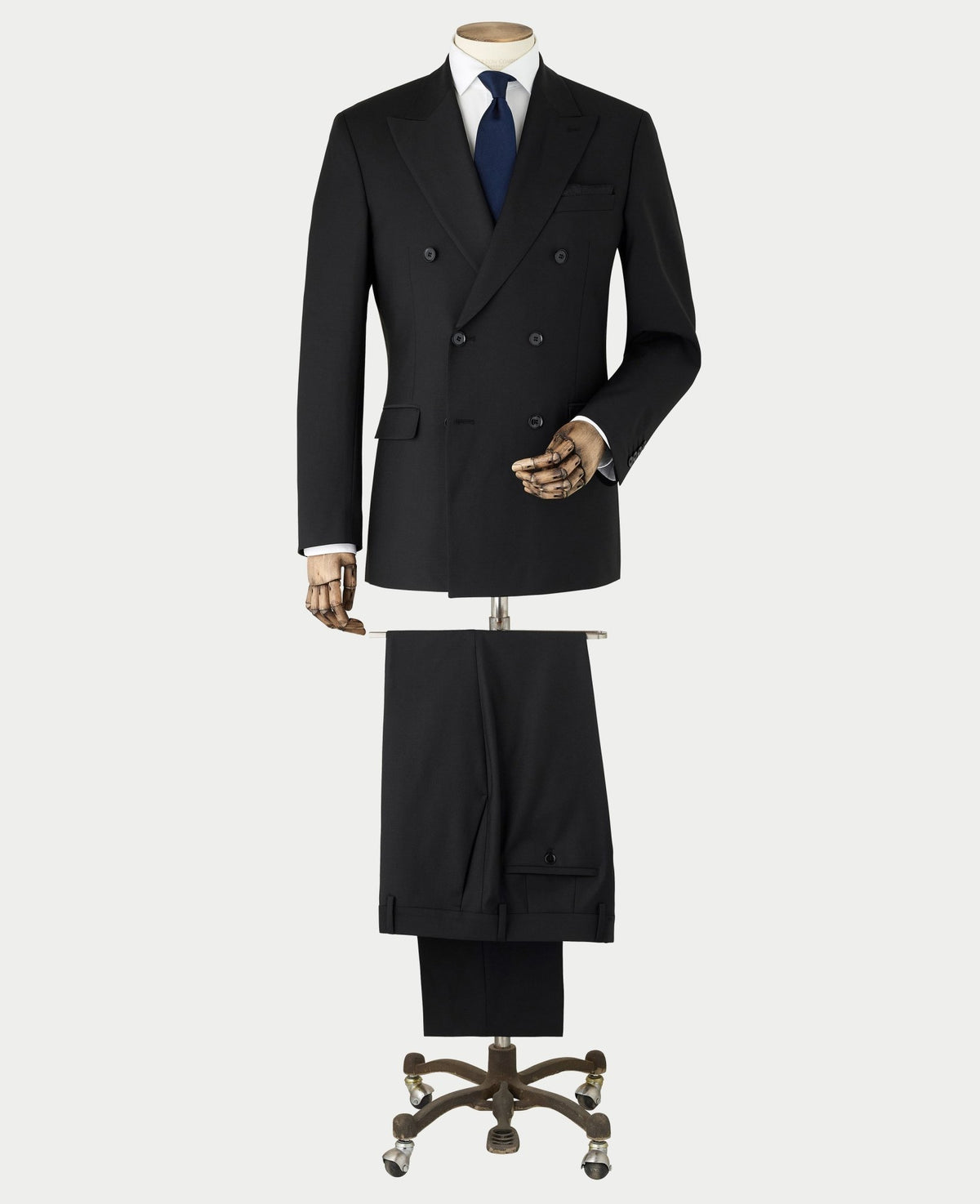 Men's Black Wool Blend Tailored Double Breasted Suit full suit mannequin