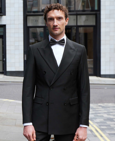 Black Wool Blend Tailored Double Breasted Suit