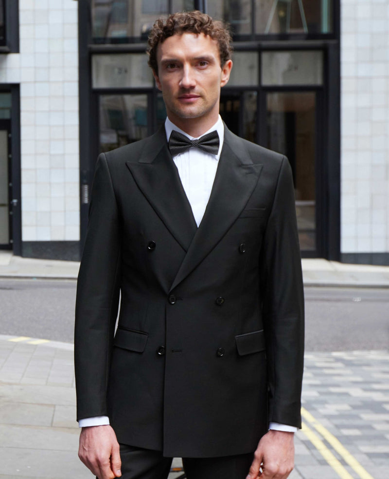 Black Wool Blend Tailored Double Breasted Suit