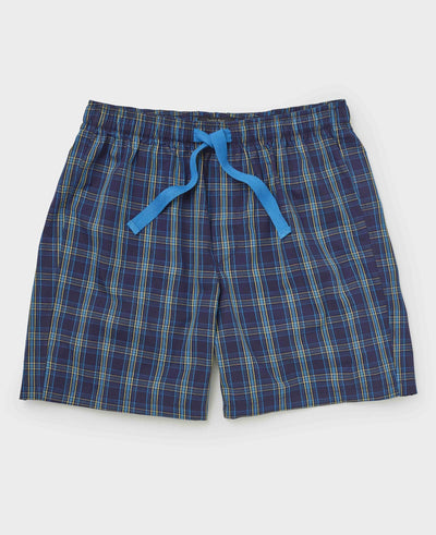 Blue Navy Check Cotton Lounge Shorts