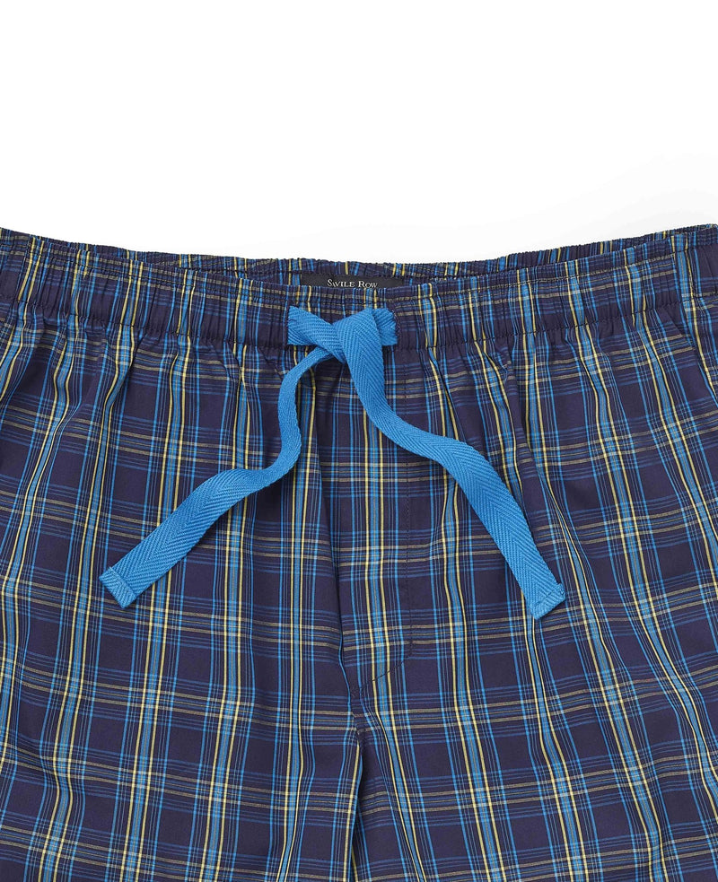 Blue Navy Check Cotton Lounge Shorts