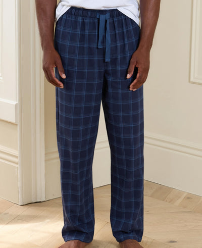 Blue Brushed Cotton Twill Check Lounge Pants