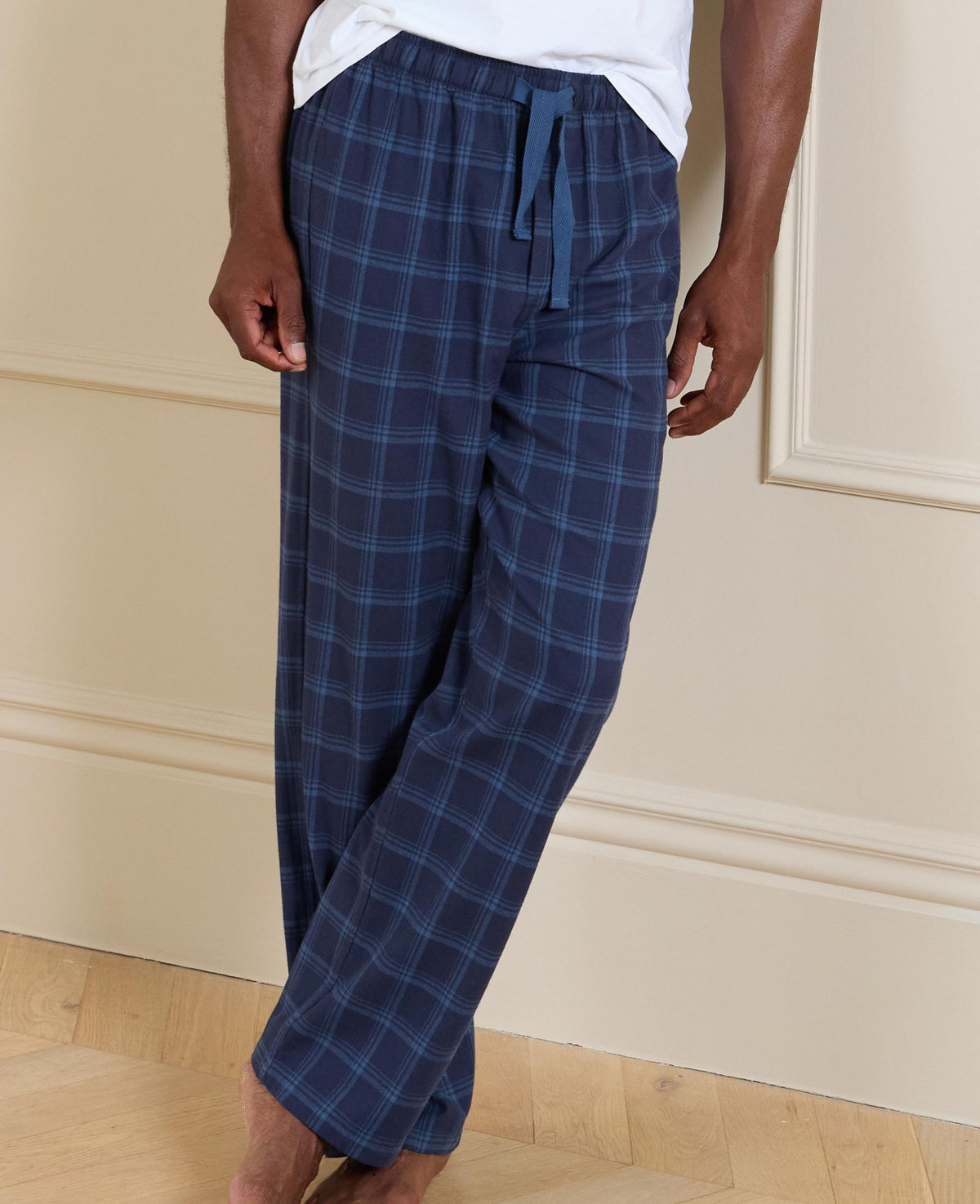 Blue Brushed Cotton Twill Check Lounge Pants