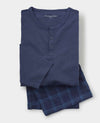 Blue Brushed Cotton Twill Henley Checked Pyjama Set