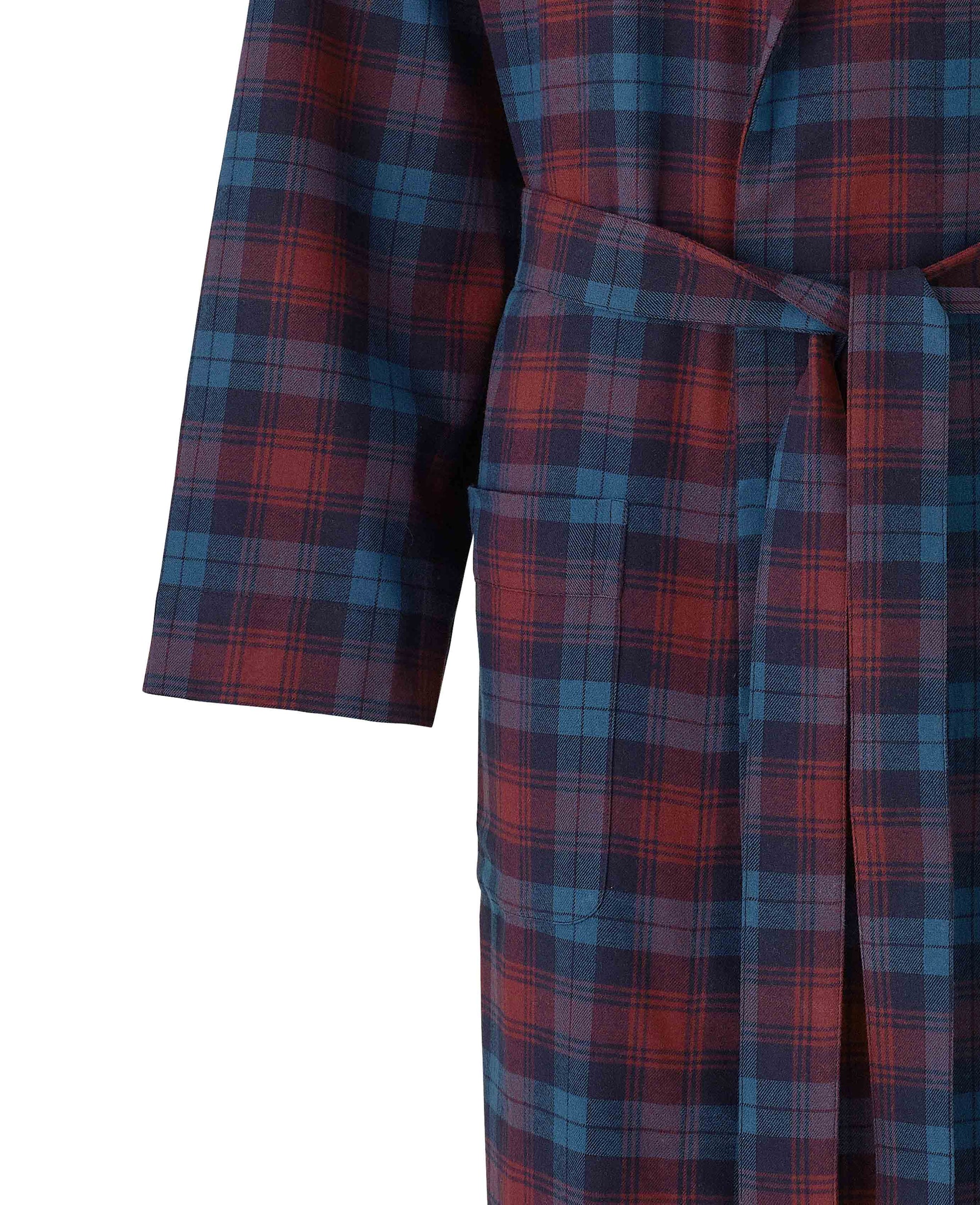 Men's Blue Burgundy Brushed Cotton Twill Window Check Dressing Gown | Savile Row Company Men's Blue Burgundy Brushed Cotton Twill Window Check Dressing Gown | Savile Row Company