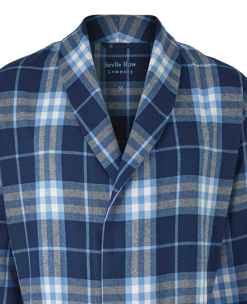 Blue Check Brushed Cotton Dressing Gown