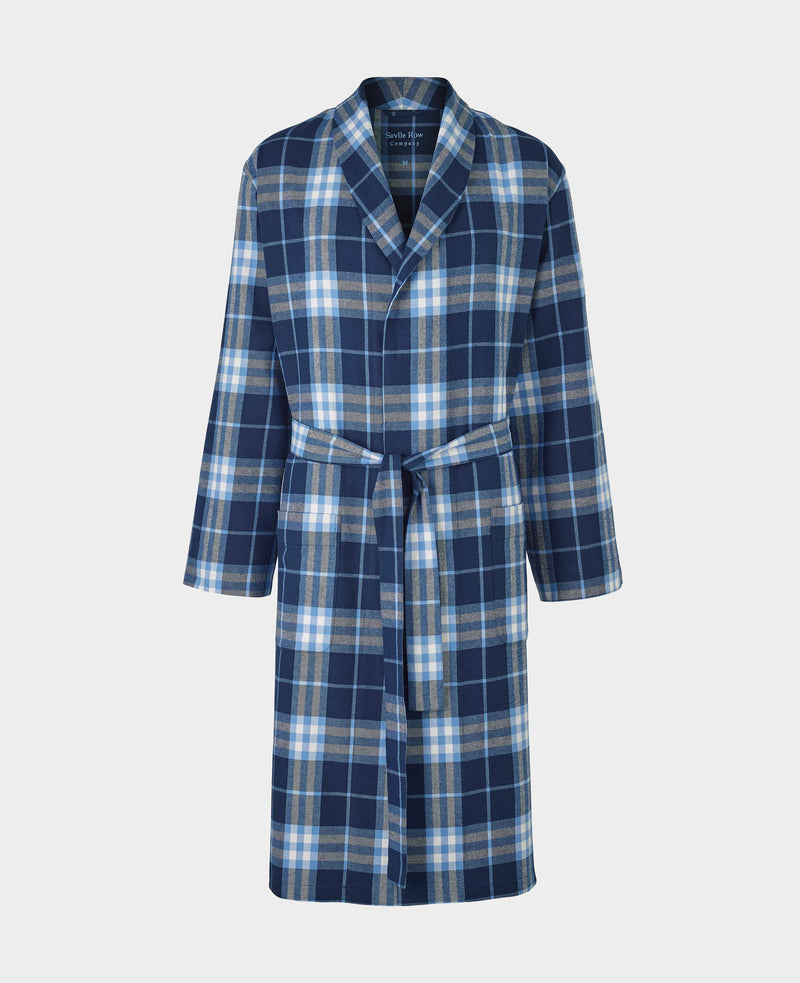 blue check brushed cotton dressing gown mdg1153bln grey