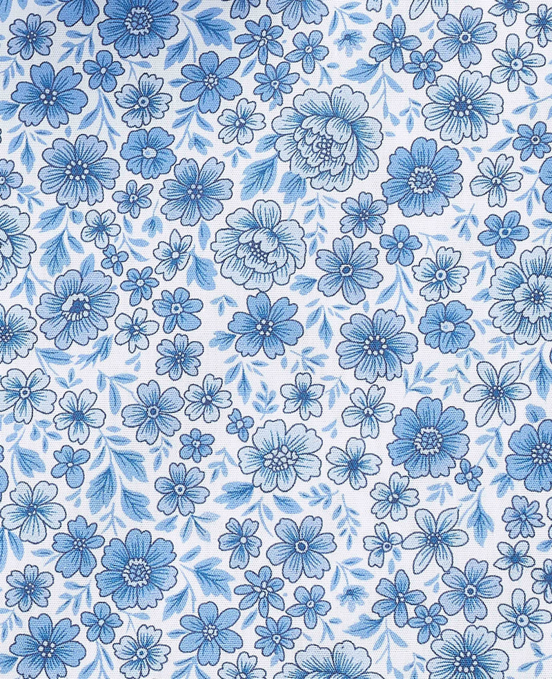 Blue Classic Fit Cotton Poplin Floral Print Winchester Formal Shirt - Double Cuff