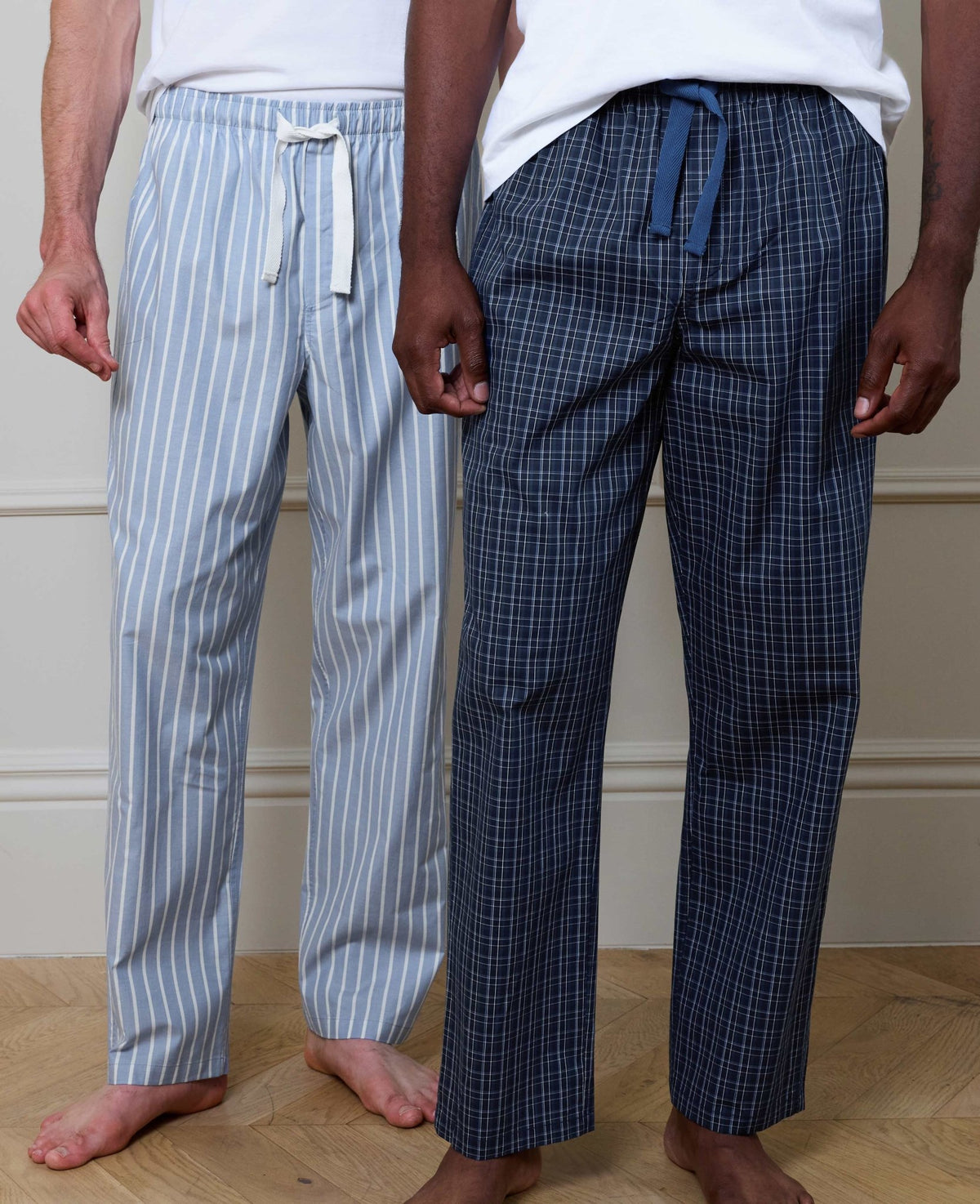Blue Cotton Check Stripe 2 Pack Lounge Pants